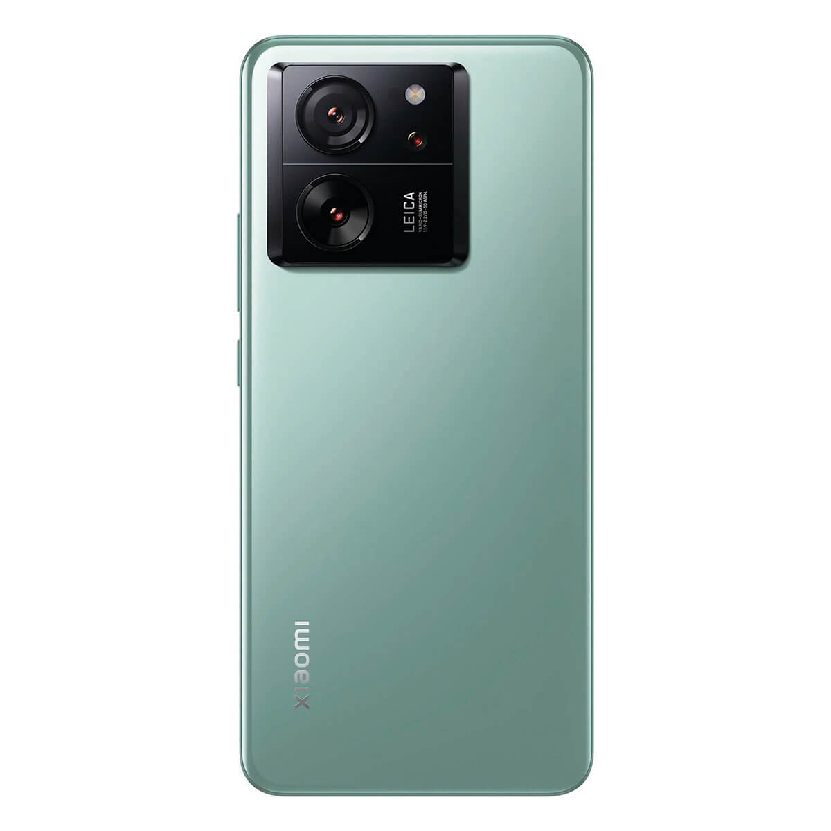 Ein mintgrünes Smartphone. Es hat ein schwarzes Kameramodul mit zwei Objektiven und dem Leica-Logo. Xiaomi-Branding unten.