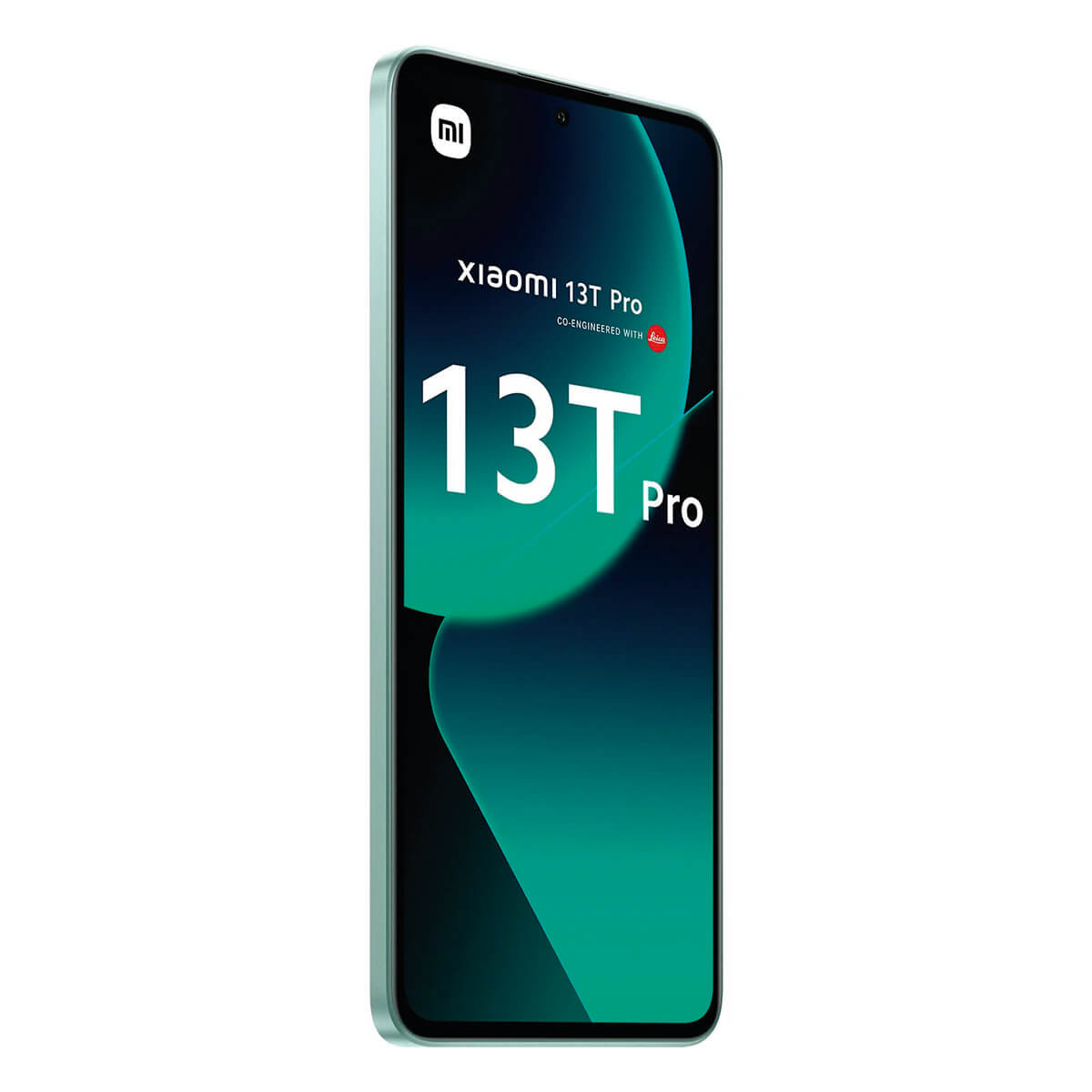 Ein Smartphone. Das Telefon ist grün, mit dem Text "Xiaomi 13T Pro" darauf geschrieben.