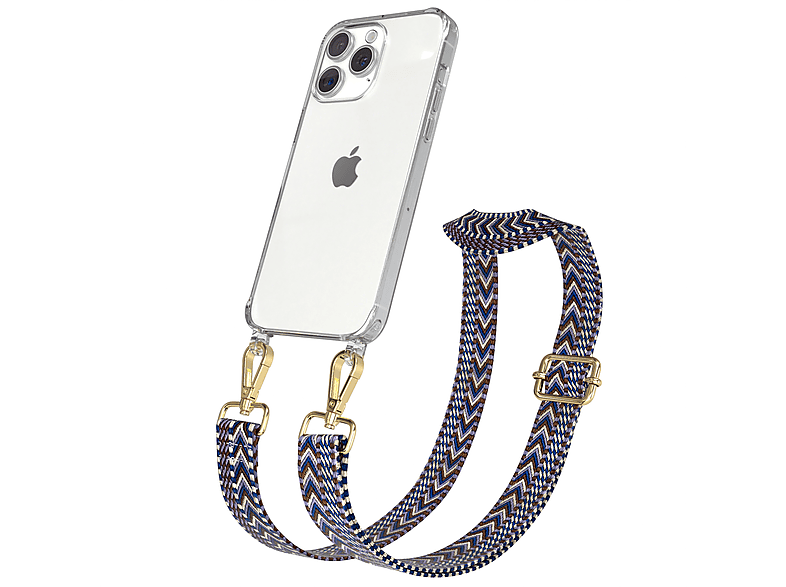 mit iPhone Style, Transparente EAZY Boho Kordel / Blau Apple, Umhängetasche, 15 Max, Pro Weiß CASE Handyhülle