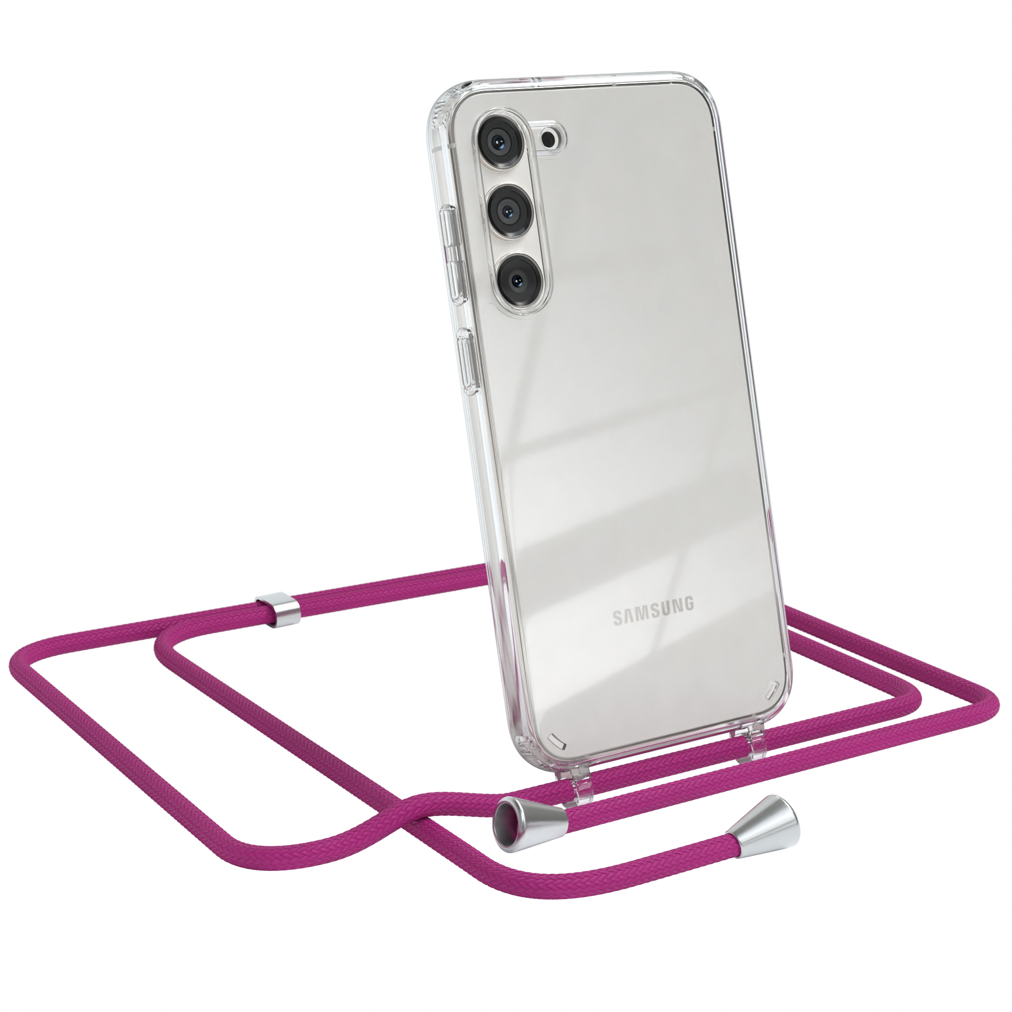 EAZY CASE mit Umhängeband, Cover / Pink Galaxy Silber Clear S23 Samsung, Umhängetasche, Plus, Clips