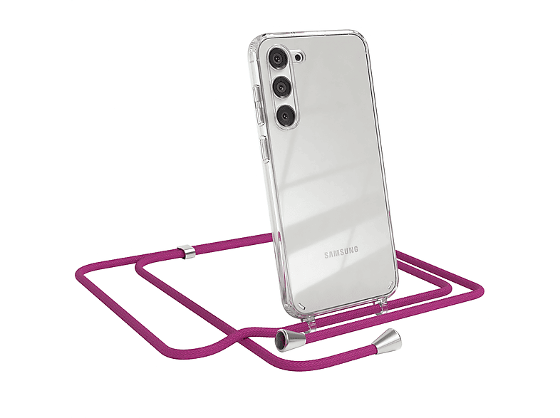 EAZY CASE mit Umhängeband, Cover / Pink Galaxy Silber Clear S23 Samsung, Umhängetasche, Plus, Clips