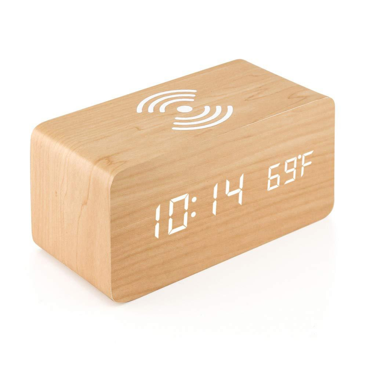 ELKUAIE LED-Digitaluhr aus Holz Wecker