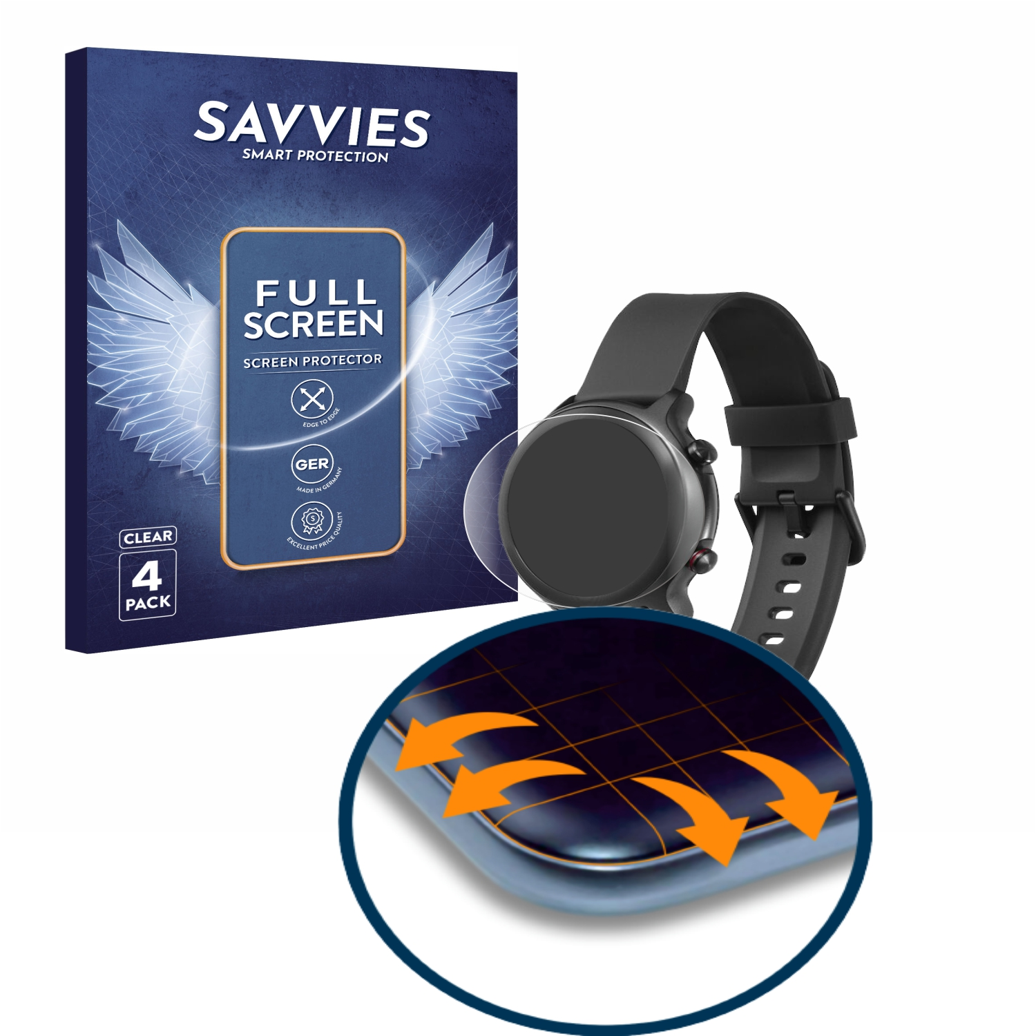 SAVVIES 4x Curved Schutzfolie(für Flex Watch) 3D Full-Cover Doro
