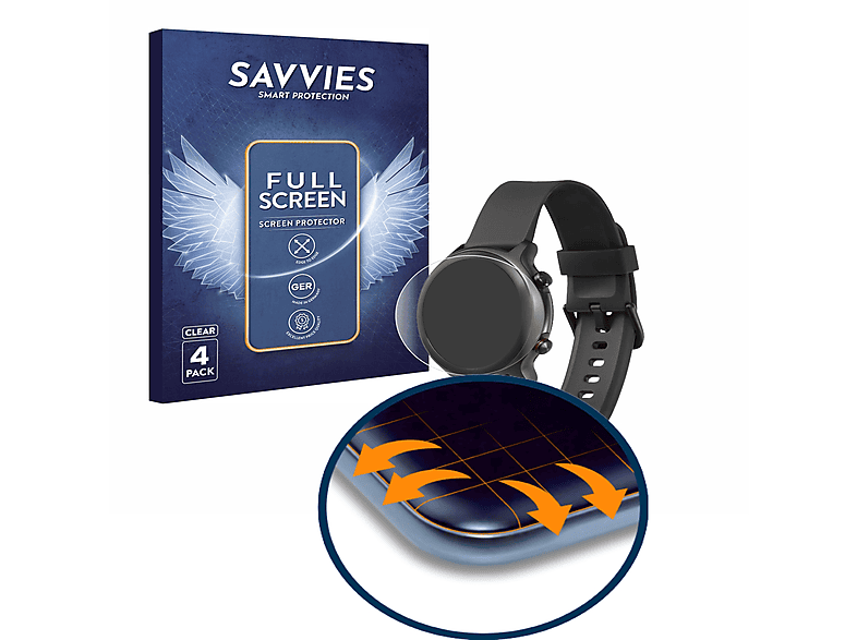 SAVVIES 4x Flex Full-Cover 3D Curved Schutzfolie(für Doro Watch)