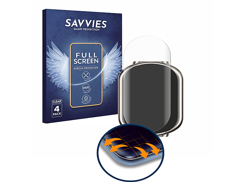 SAVVIES 4x Flex Full-Cover 3D Curved Schutzfolie(für Xiaomi Mi Band 8)