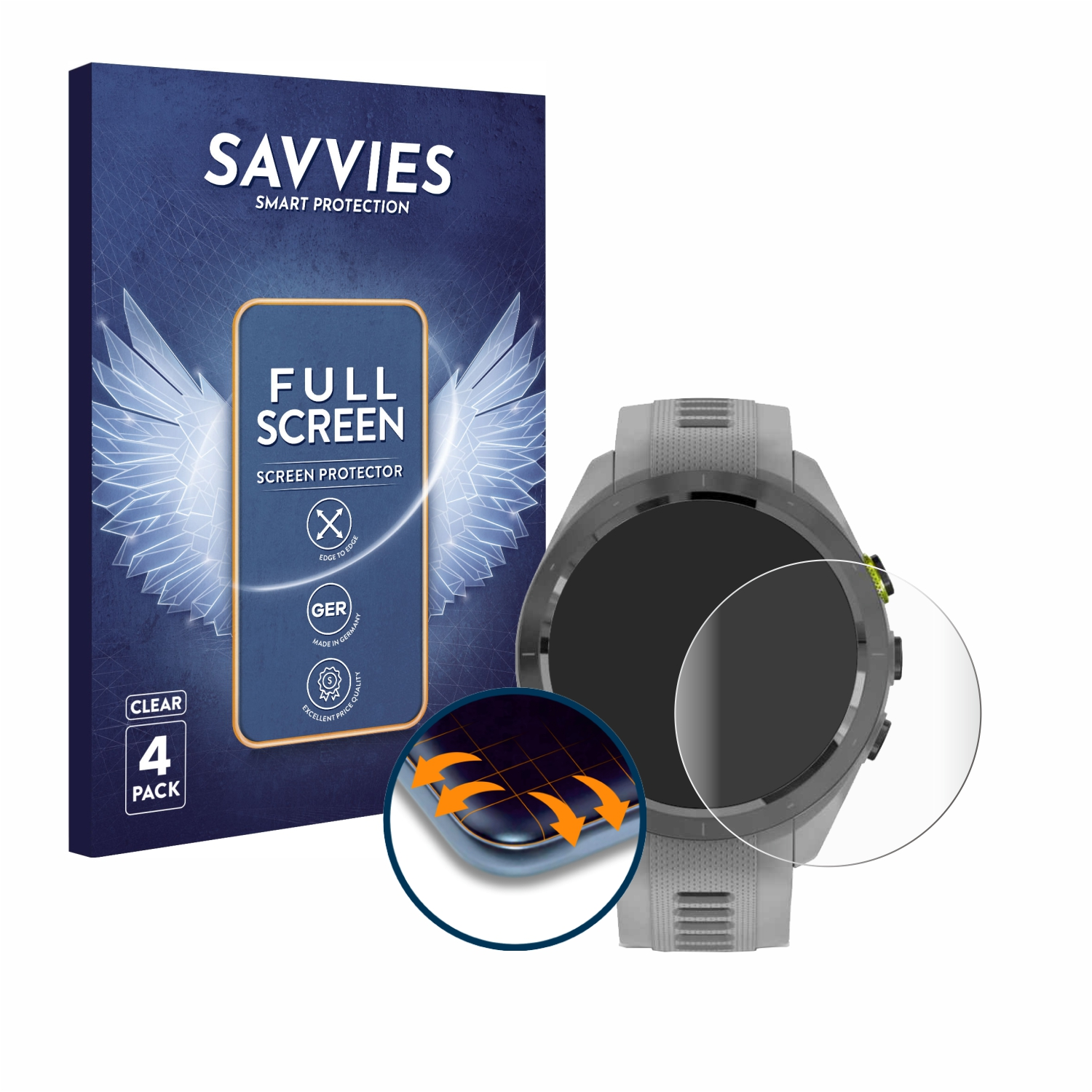 SAVVIES 4x Flex Full-Cover (42 3D mm)) Curved Garmin S70 Schutzfolie(für Approach