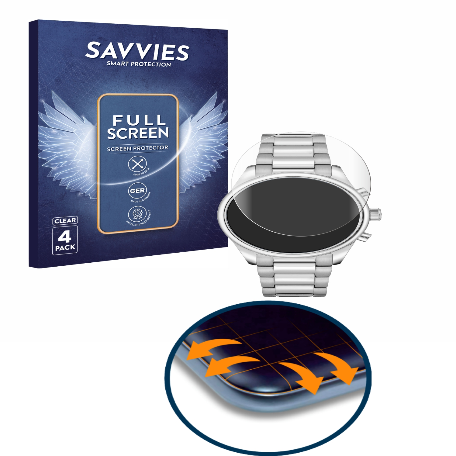 SAVVIES 4x Flex Chronograph Curved Schutzfolie(für Full-Cover Boss 3D 58114171) Hugo