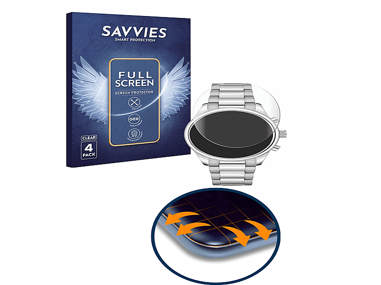 SAVVIES 4x Flex Full-Cover 3D Curved Schutzfolie(für Hugo Boss Chronograph 58114171)