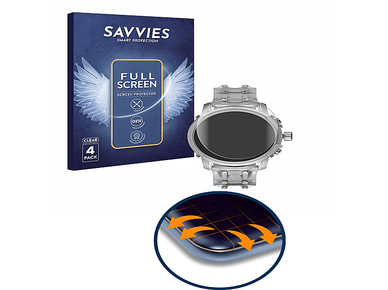 SAVVIES 4x Flex Full-Cover 3D Curved Schutzfolie(für Diesel Griffed (45,5 mm))