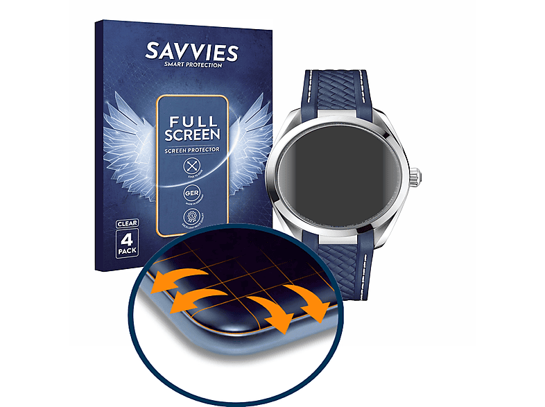 SAVVIES 4x Flex Full-Cover 3D Curved Schutzfolie(für Omega Seamaster AQUA TERRA 150 M (41mm)) | Smartwatch Schutzfolien & Gläser