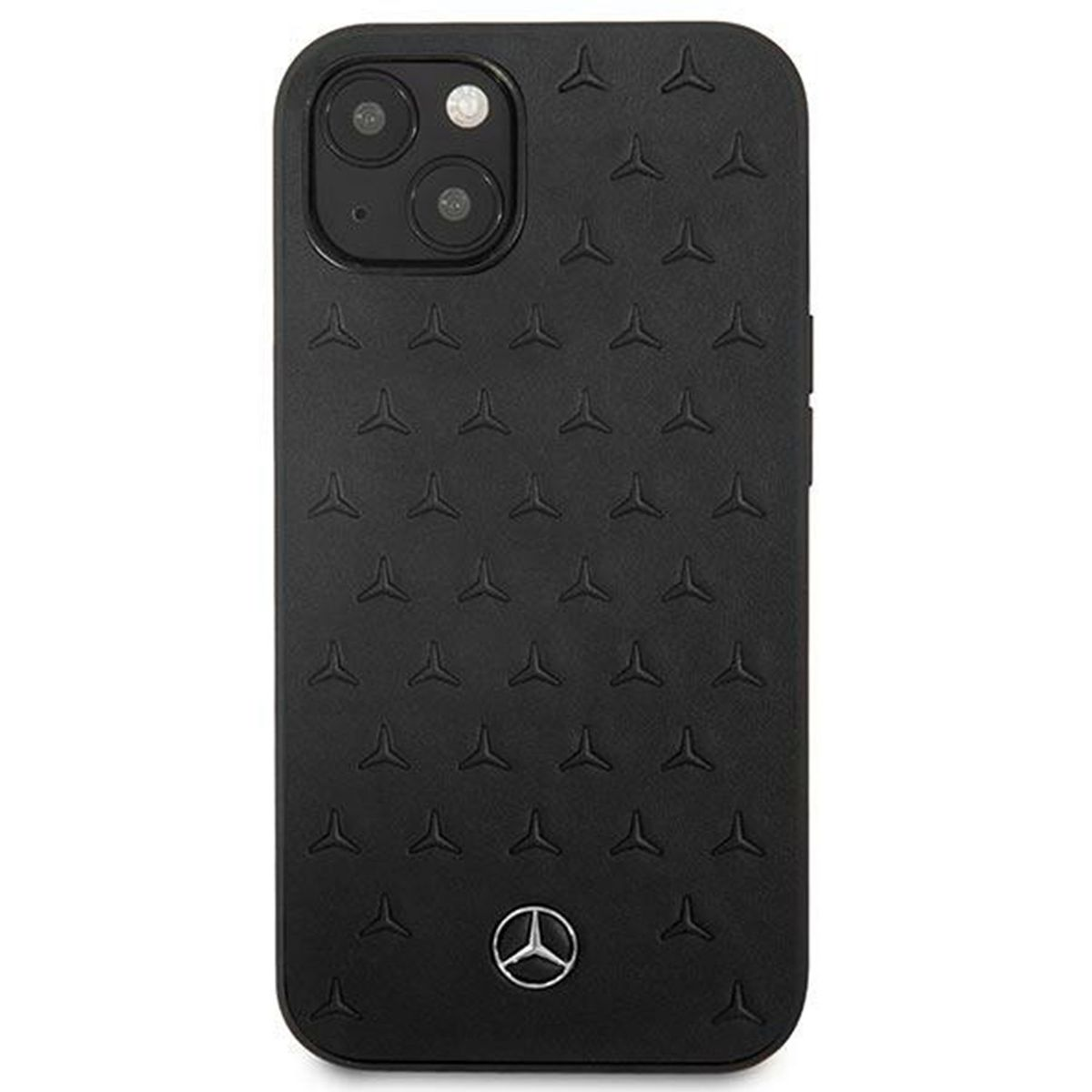 Custodia per telefono nera con logo Mercedes-Benz. La custodia è nera con un motivo ripetuto del logo.