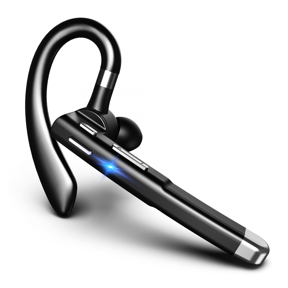 Ein schwarzes Bluetooth-Headset.