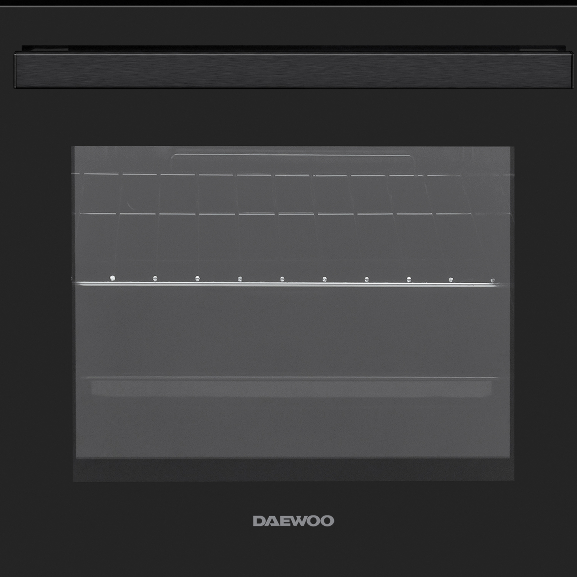 Schwarze Ofenfront mit Glasfront.