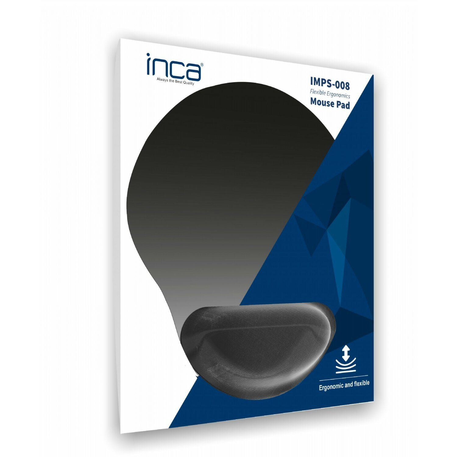 Mauspad in Verpackung, mit ergonomischem Design und Handgelenkstütze.
