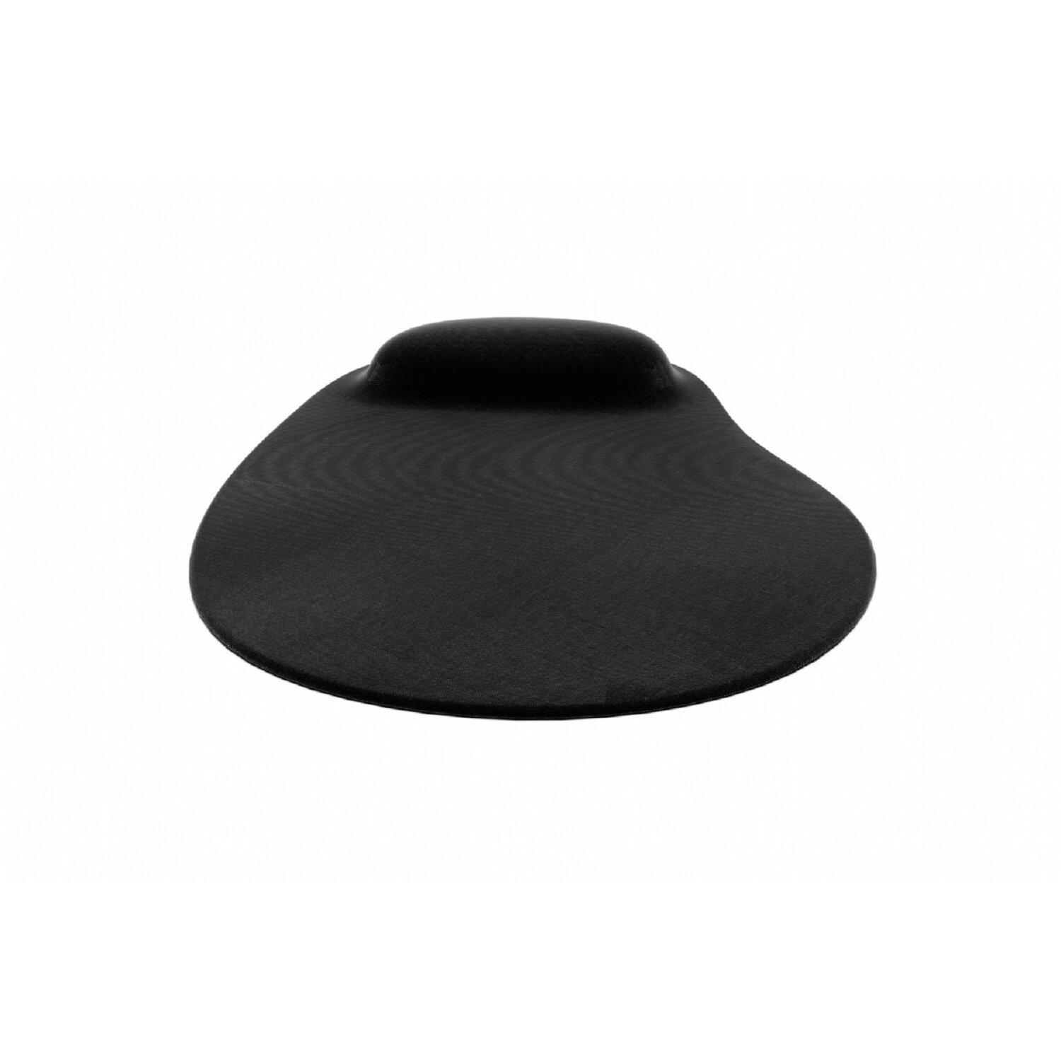 Schwarzes ergonomisches Mauspad mit Handgelenkauflage. Weißer Hintergrund.
