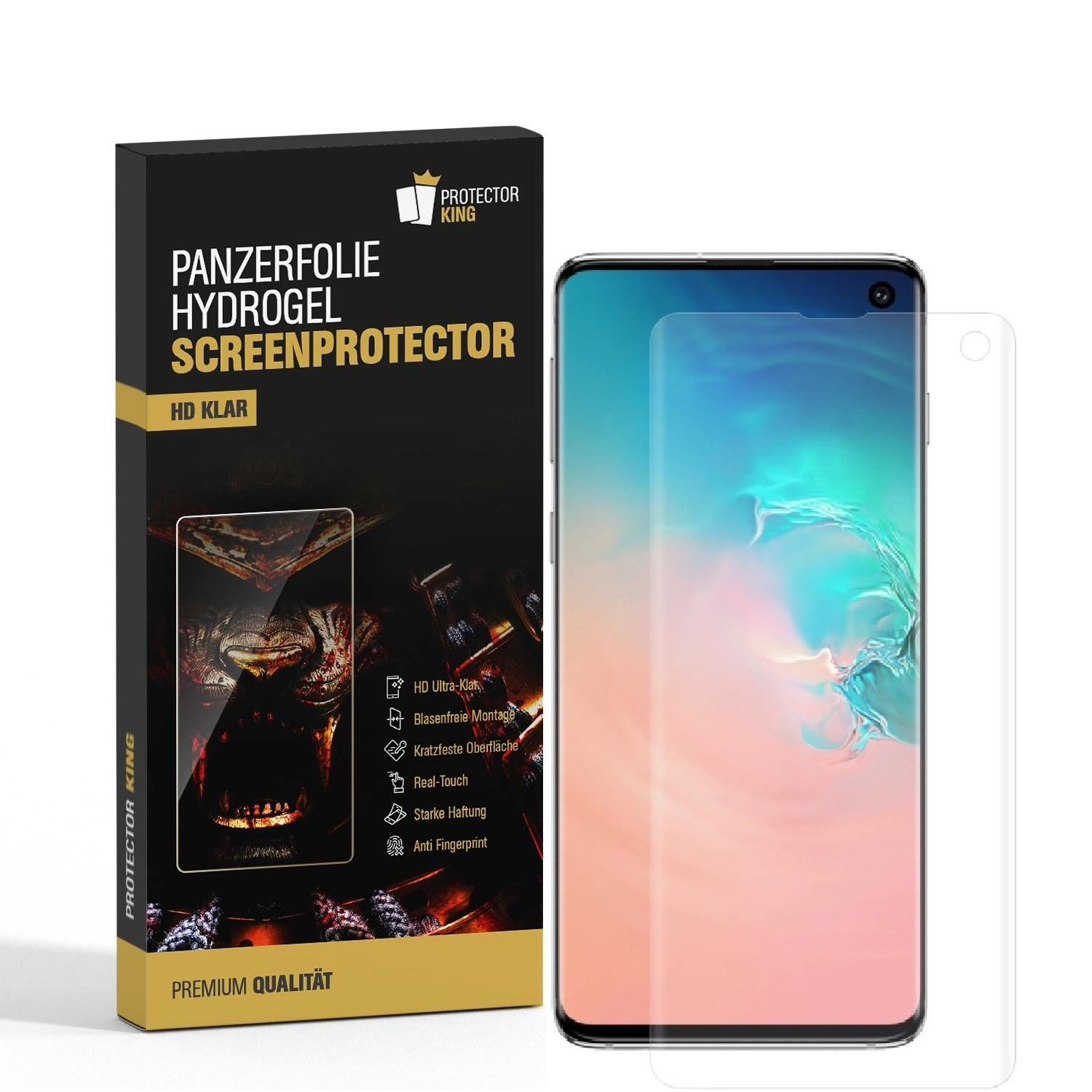 PROTECTORKING 1x Panzerhydroglas Galaxy FULL KLAR 3D CURVED Displayschutzfolie(für S10) Samsung