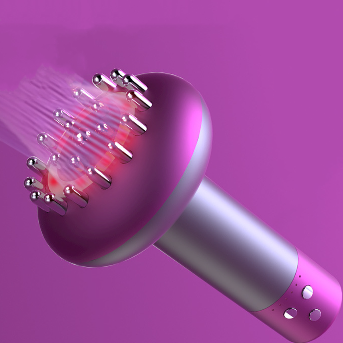 Nahaufnahme eines lila Haarstyling-Werkzeugs mit Lichtstrahlen.
