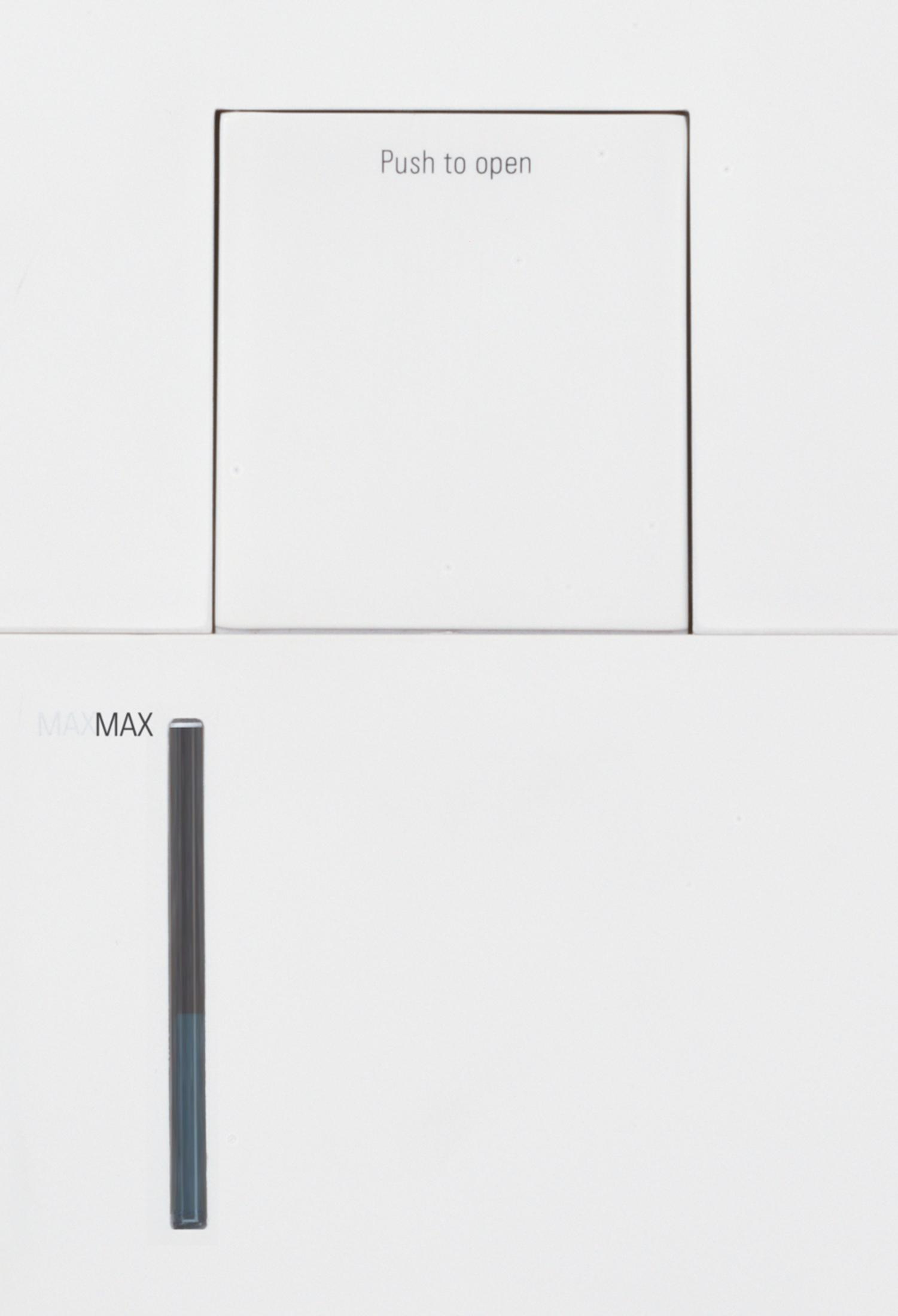 White flush button with 'Push to open' text. Below is a black vertical indicator.