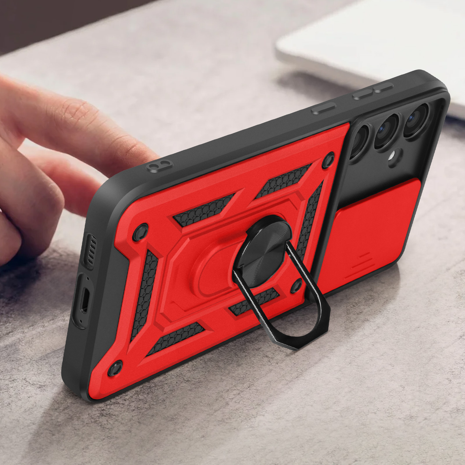 FE, Handyhülle Series, Samsung, Galaxy AVIZAR Backcover, S23 mit Kameraabdeckung Rot