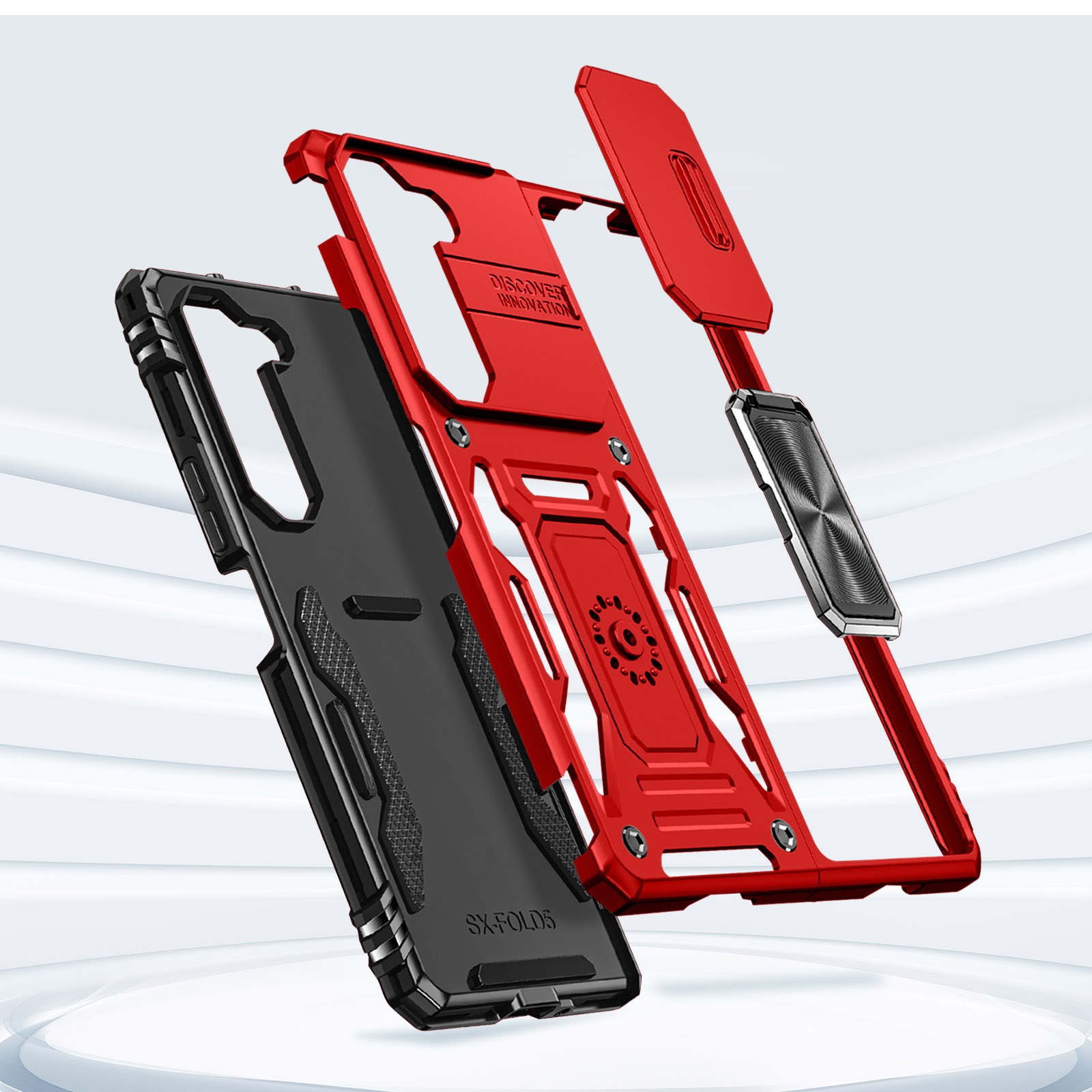 Backcover Rot Fold Kameraabdeckung Z AVIZAR Galaxy Series, 5, + Ring Samsung, Backcover,