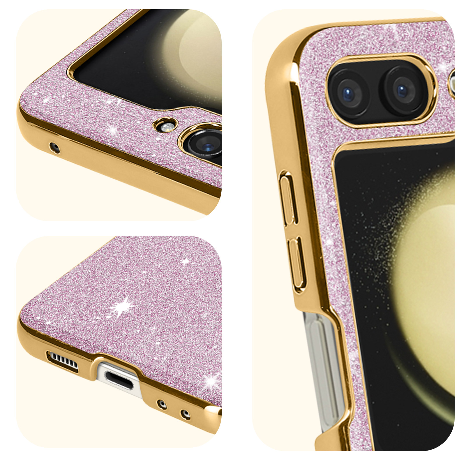 Z Glitter Flip Rosa 5, Samsung, Case AVIZAR Galaxy Series, Backcover,