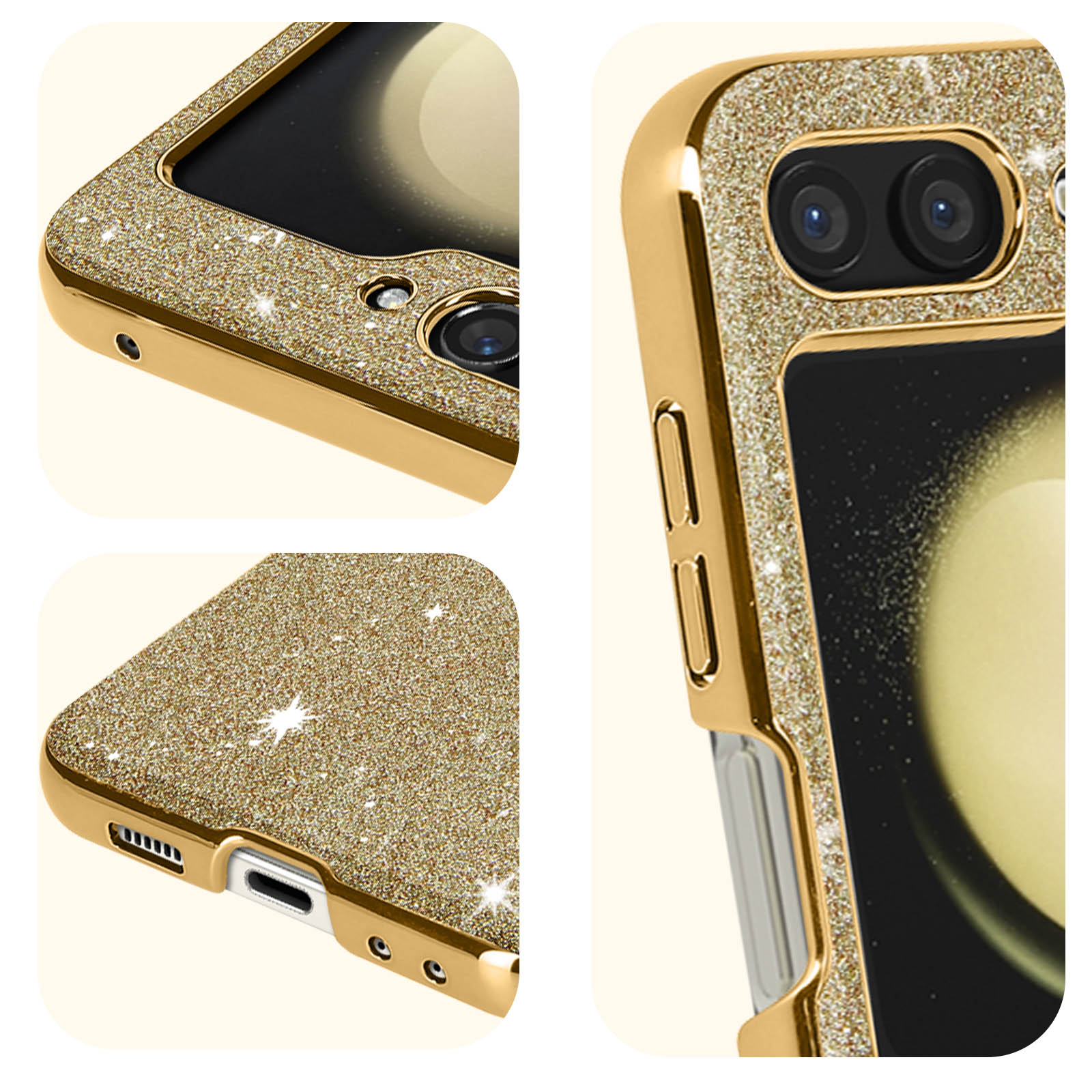 Z AVIZAR Galaxy Case Samsung, Gold Glitter Backcover, Flip Series, 5,