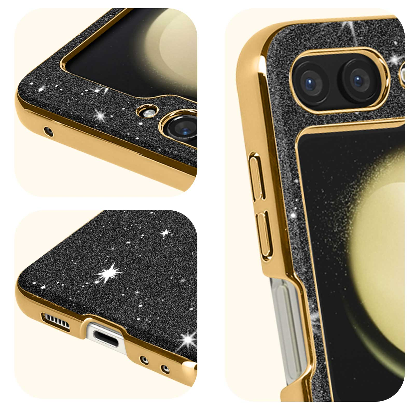 AVIZAR Glitter Case Series, Backcover, Flip Schwarz 5, Samsung, Z Galaxy
