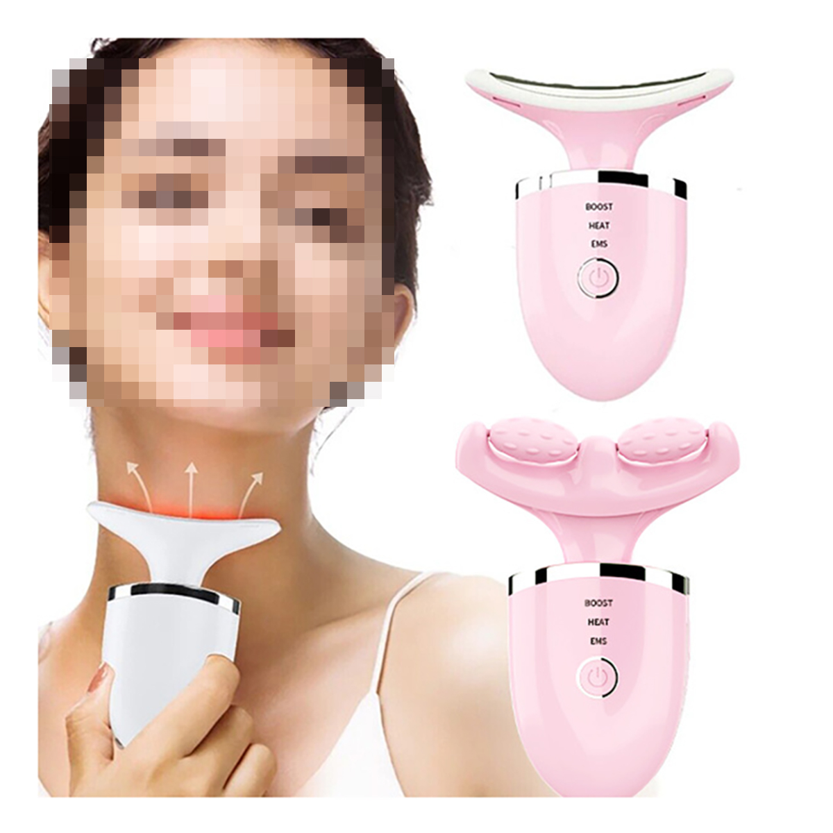 LACAMAX EMS-Farblicht-Halsgerät, Heißkompresse Photorejuvenation zur Schallvibration, Dekolletéentfernung, Nacken-Massagegerät
