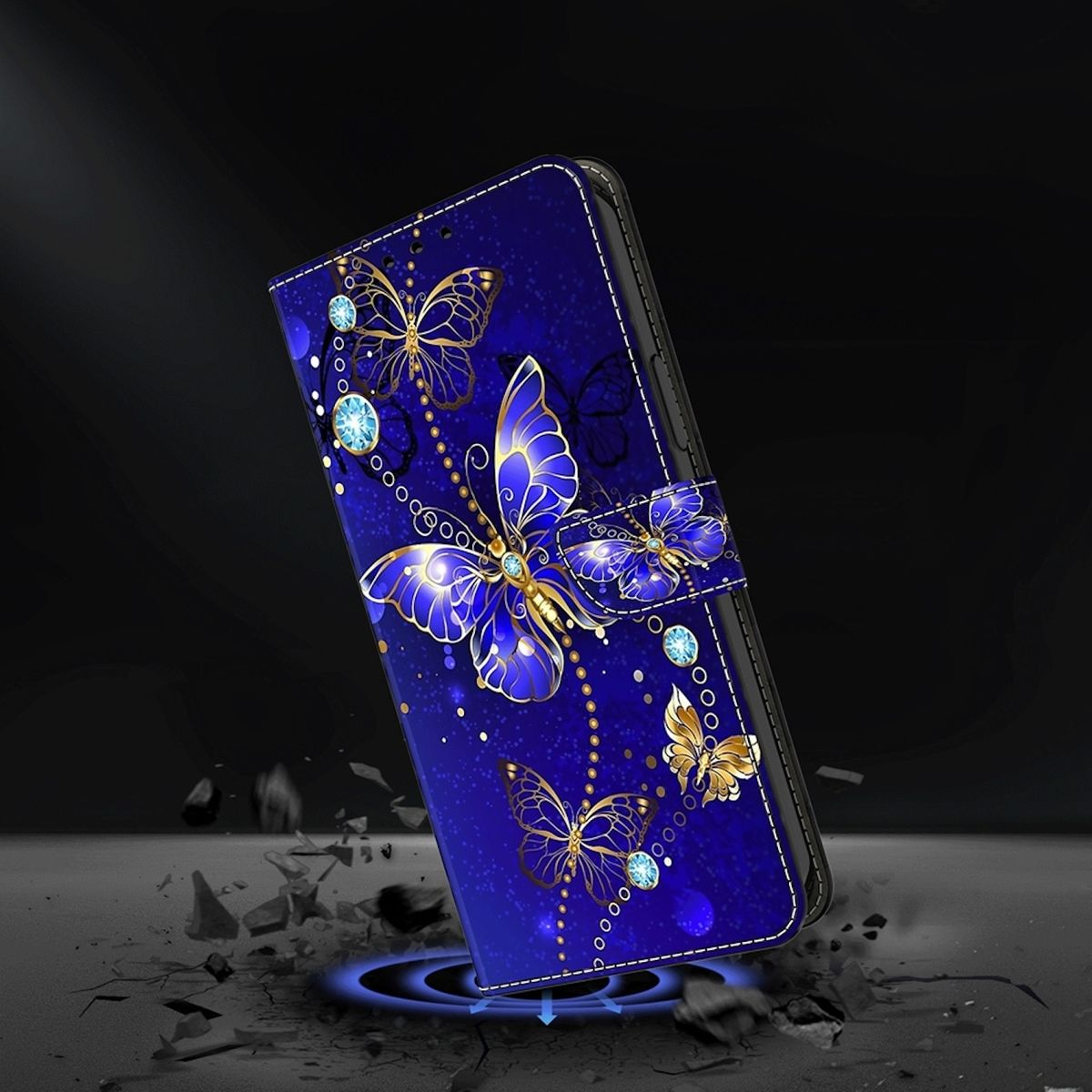 WIGENTO Wallet mit Muster / Motiv Blau Tasche Druck Bookcover, Moto & G54, Kreditkarten Motorola, Book Fach, Geld
