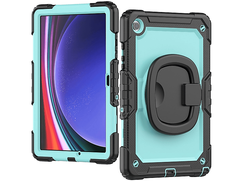 WIGENTO Outdoor Hybrid Samsung / Tablethülle aufstellbar und Schwarz Backcover Hellblau / mit Haltering Schultergurt Kunststoff für Hülle Silikon