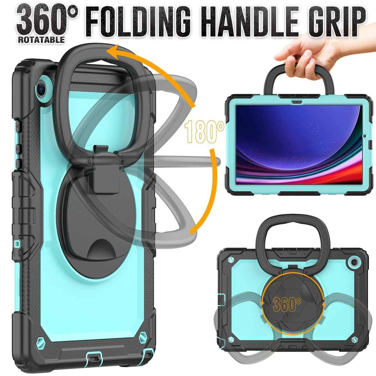 WIGENTO Outdoor Hybrid Samsung / Tablethülle aufstellbar und Schwarz Backcover Hellblau / mit Haltering Schultergurt Kunststoff für Hülle Silikon