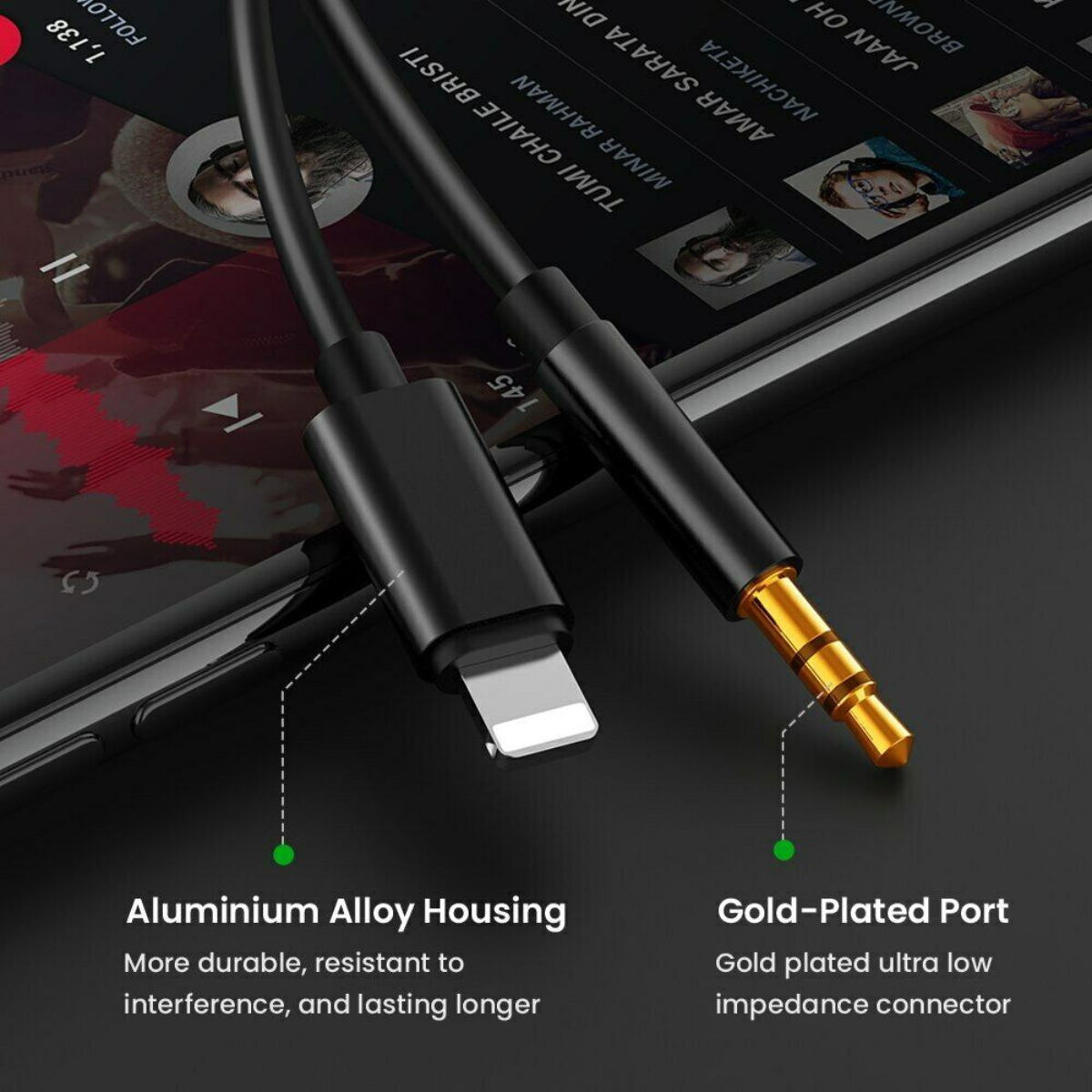 AUX schwarz TRMK auf iPhone Kabel 3,5mm 1m Kabel klinke,