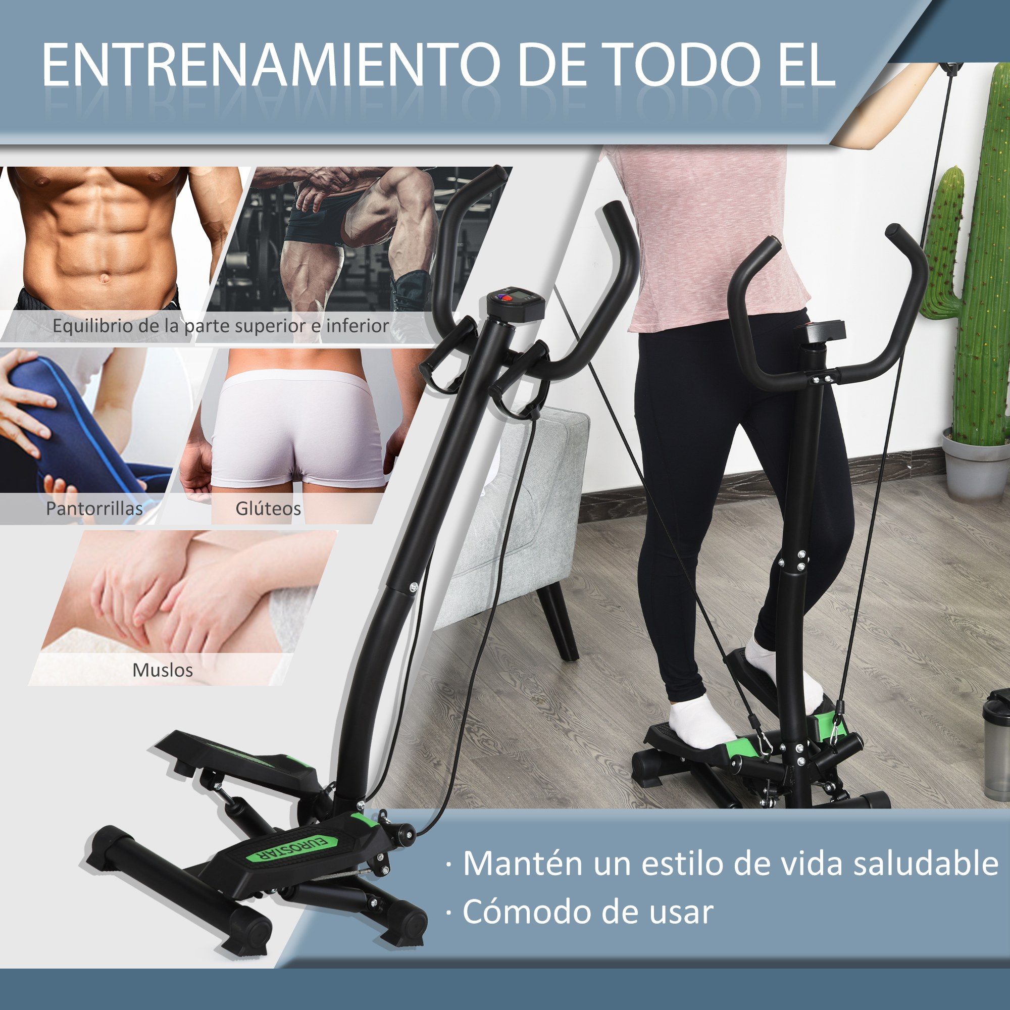 Imagen con texto e imágenes pequeñas mostrando detalles de entrenamiento y una máquina.