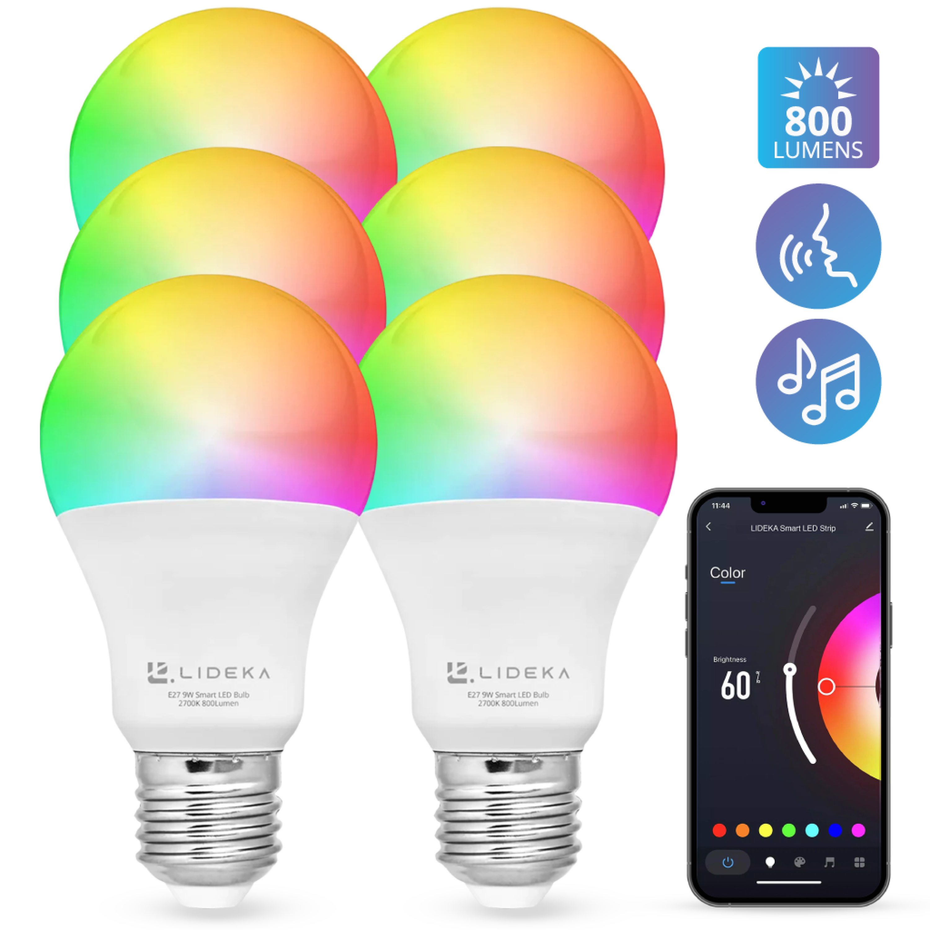 LIDEKA E27 Lampe Dimmbare 9W 5 Smart Multicolors E27 LED-Leuchtmittel LED WiFi Watt 6er-pack