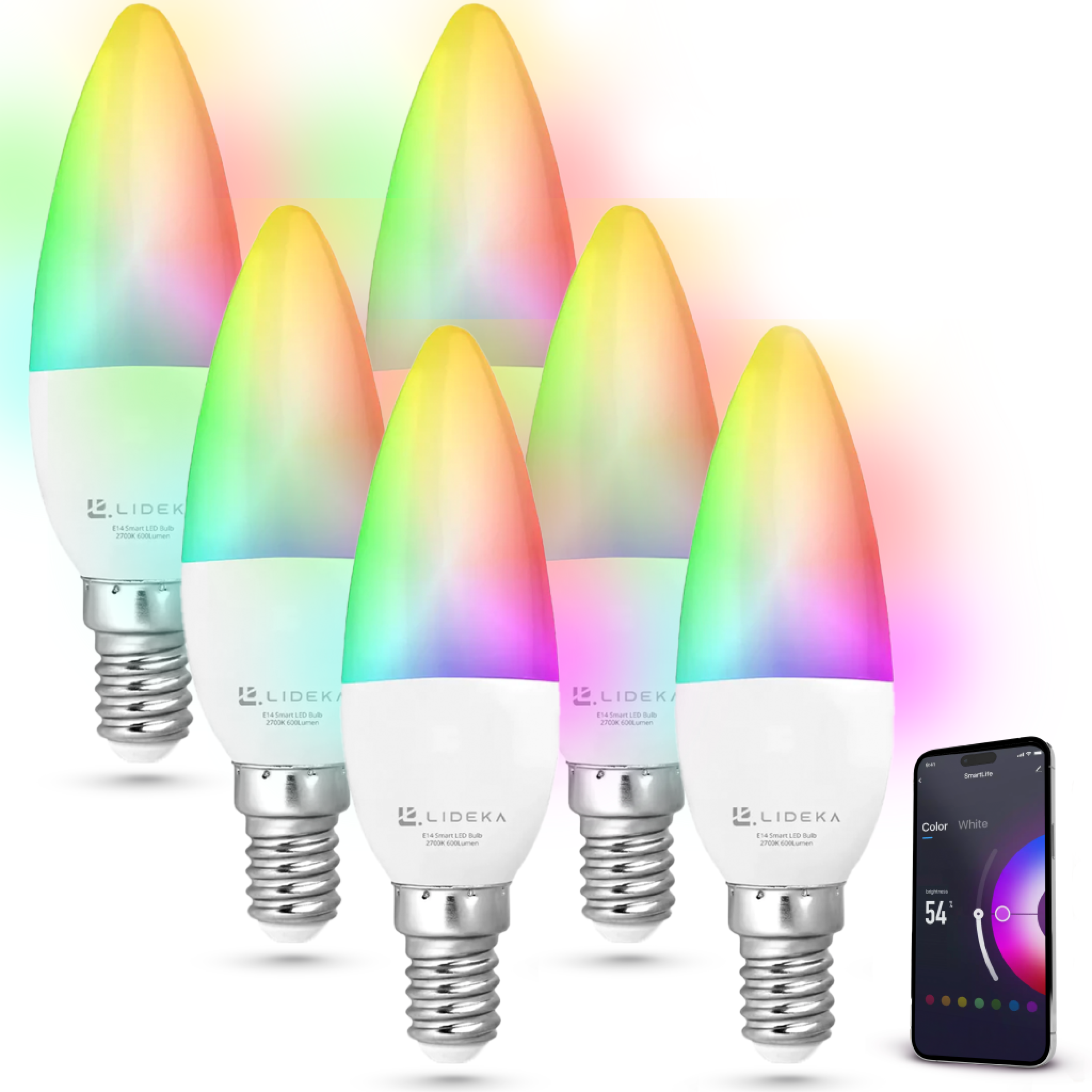 LIDEKA E14 LED Lampen Multicolors LED-Leuchtmittel Dimmbar 6 Watt E14 600Lm 6W 6er-Pack