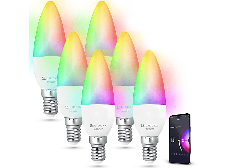 LIDEKA E14 LED Lampen Dimmbar 6W 600Lm 6er-Pack LED-Leuchtmittel E14 Multicolors 6 Watt