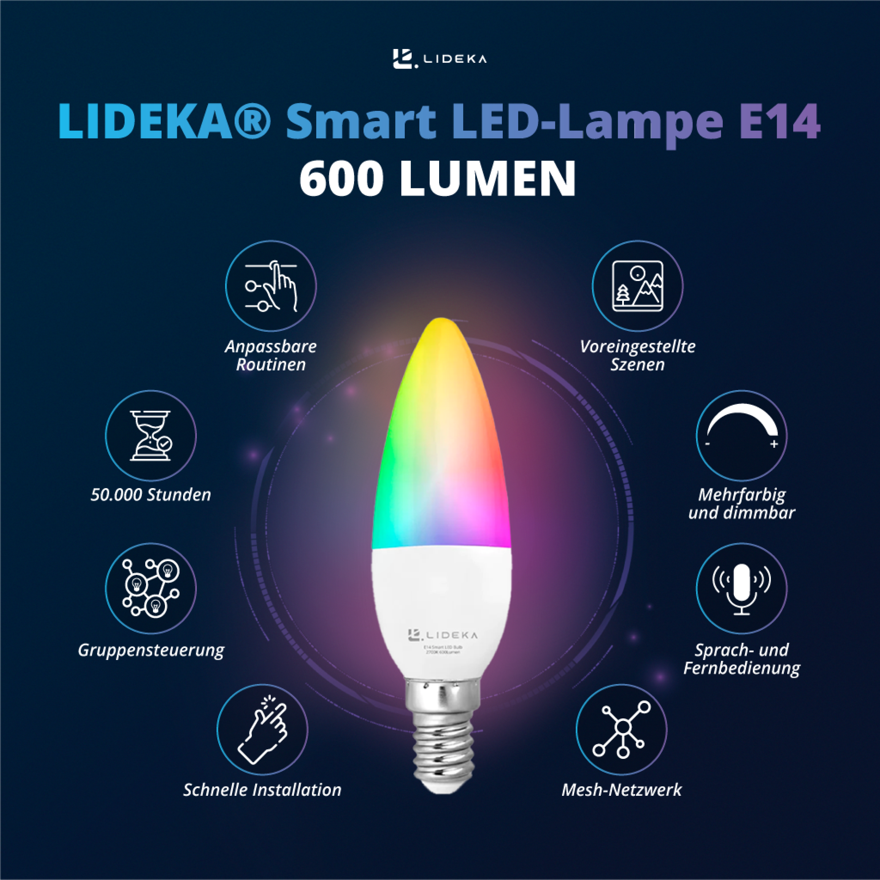 LIDEKA E14 LED Lampen LED-Leuchtmittel Multicolors E14 6er-Pack Dimmbar 6W 600Lm Watt 6
