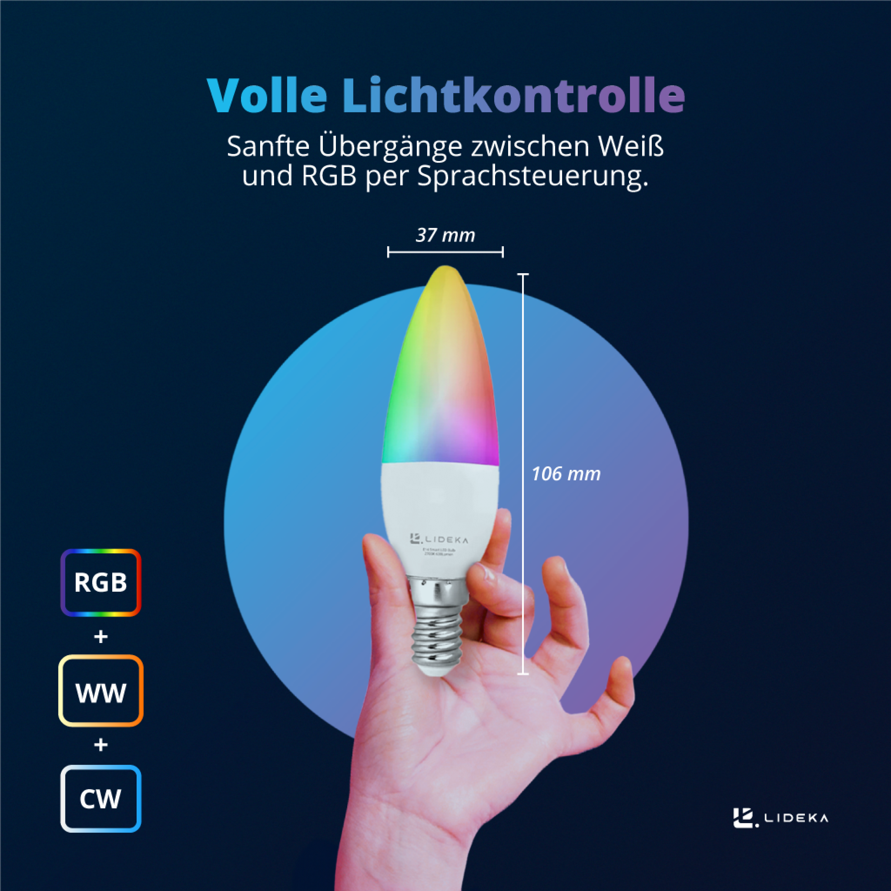 LIDEKA E14 LED Lampen 600Lm 6W LED Dimmbar E14 1er-Pack Bulb Multicolors