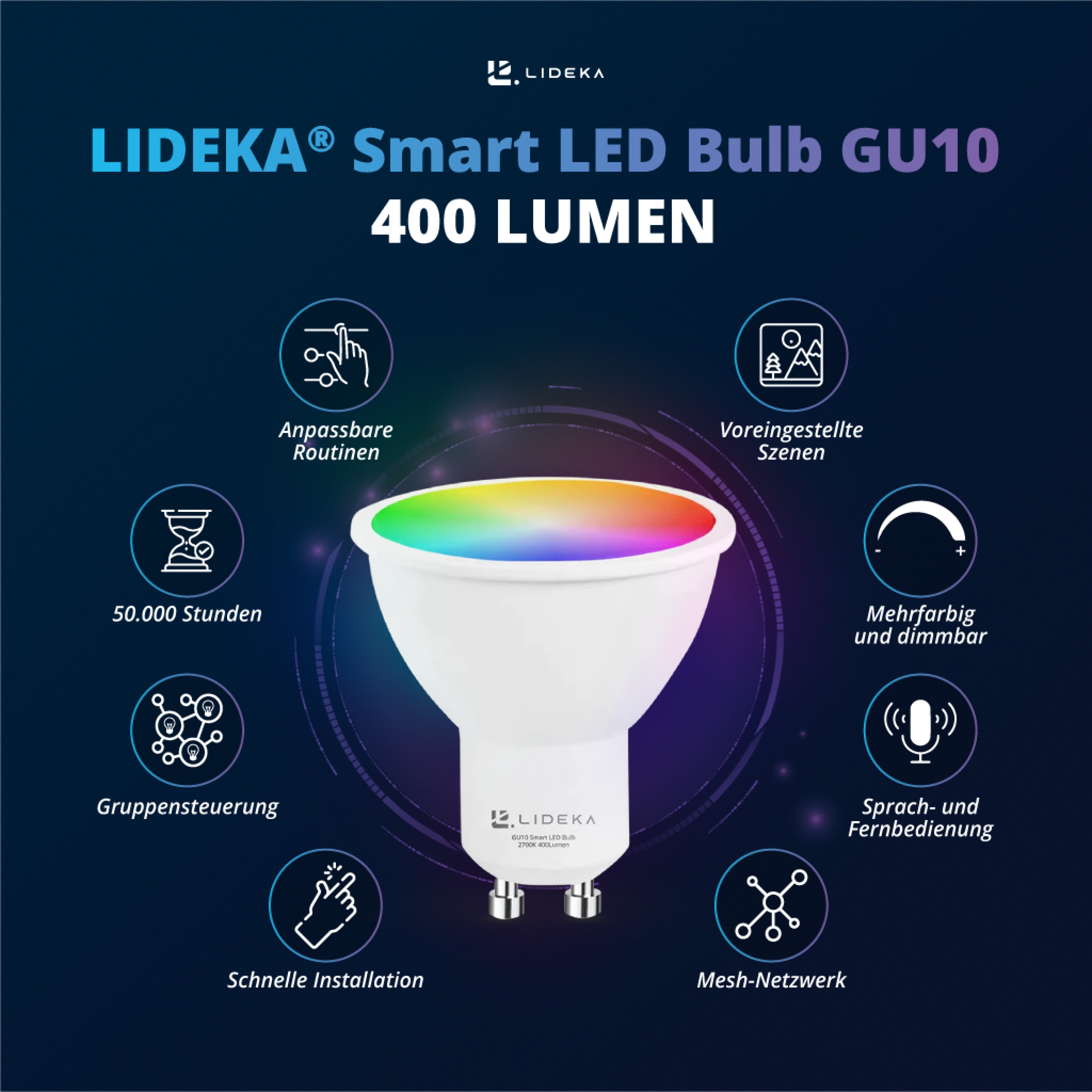 LIDEKA GU10 LED Spot Multicolors GU10 5W Dimmbar Watt Lampen RGB LED-Leuchtmittel 9