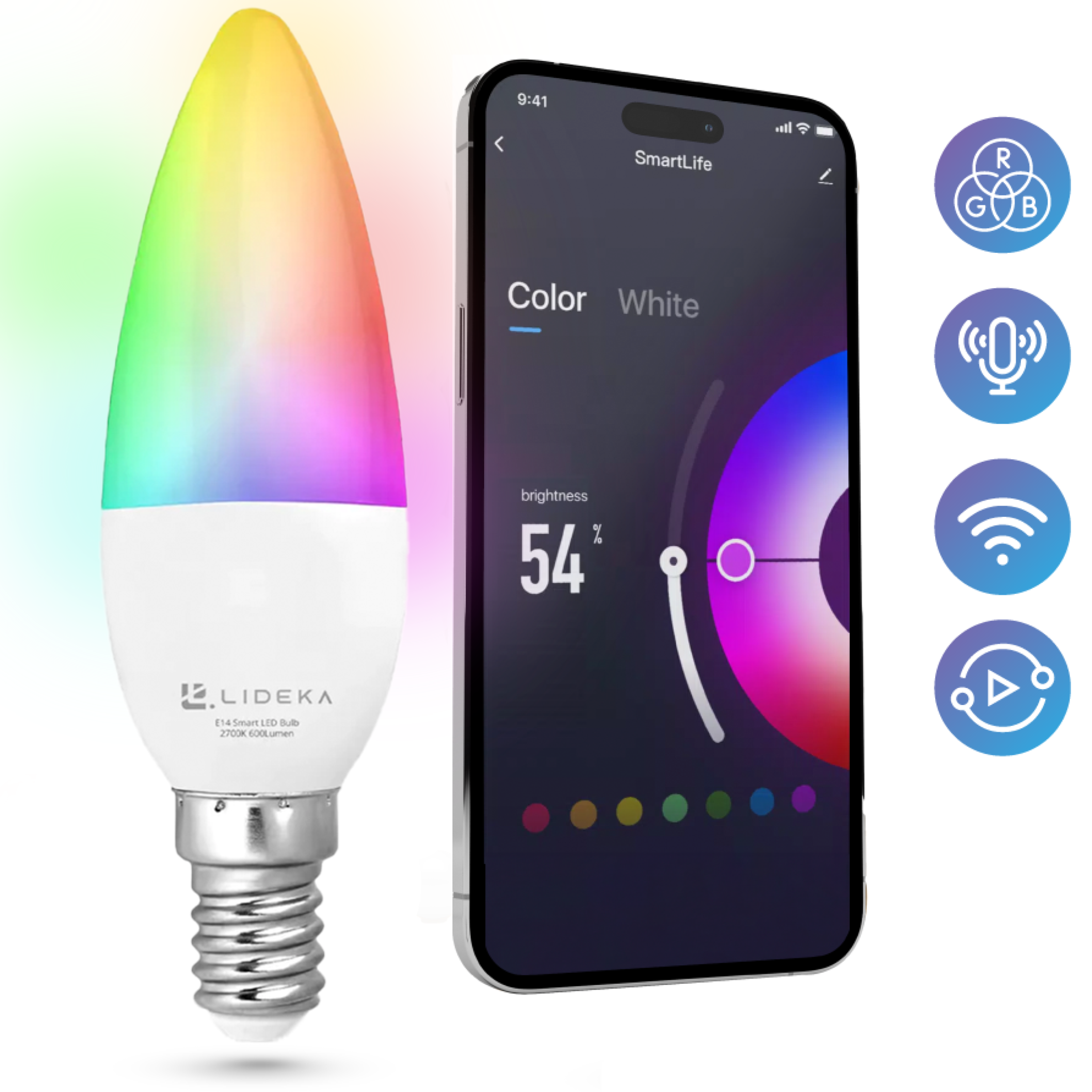 LIDEKA E14 LED Lampen 600Lm 6W LED Dimmbar E14 1er-Pack Bulb Multicolors