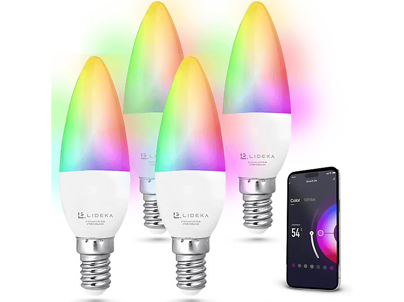 LIDEKA E14 LED Lampen Dimmbar 6W 600LM 4er-pack LED-Leuchtmittel E14 Multicolors 6 Watt