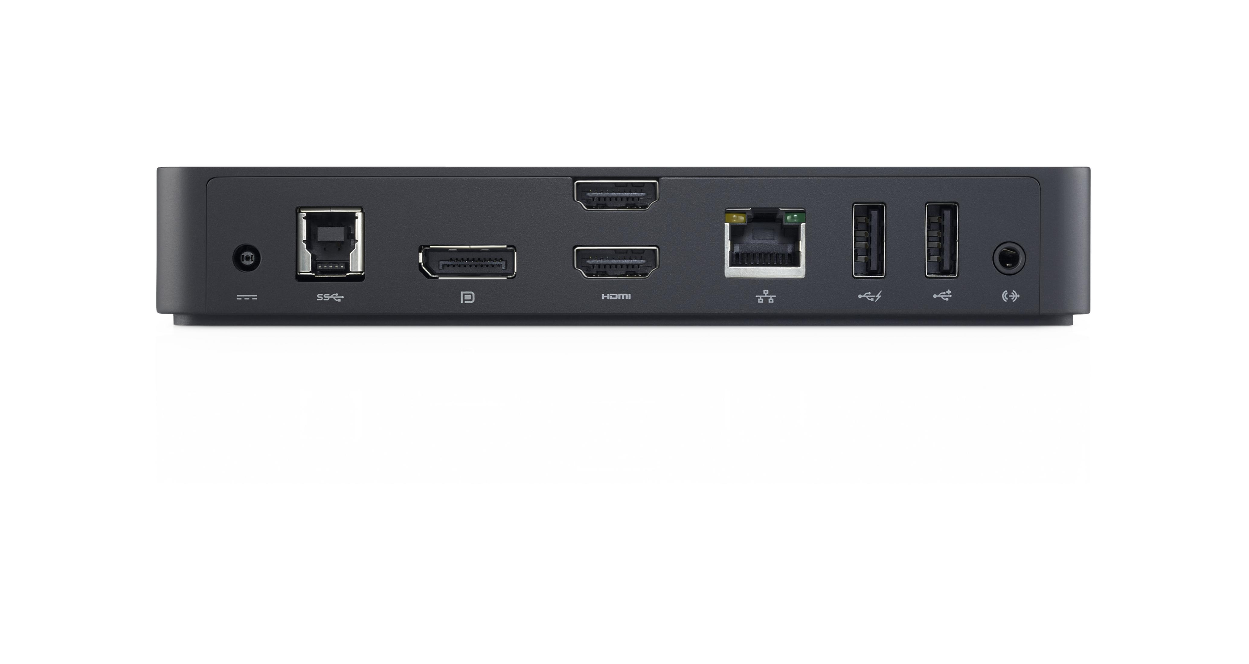 La parte posteriore di un dispositivo nero con più porte, tra cui HDMI e USB.