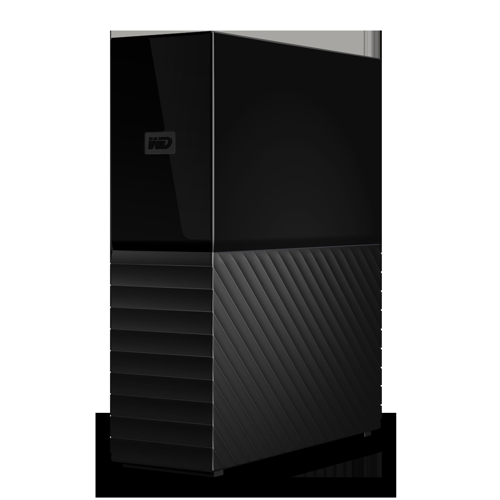 Czarny zewnętrzny dysk twardy z teksturowanym przodem i błyszczącą górą.