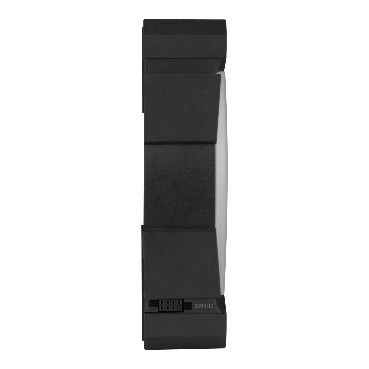 Un appareil noir avec un petit écran étiqueté 'Connect' en bas, est montré de profil latéral.
