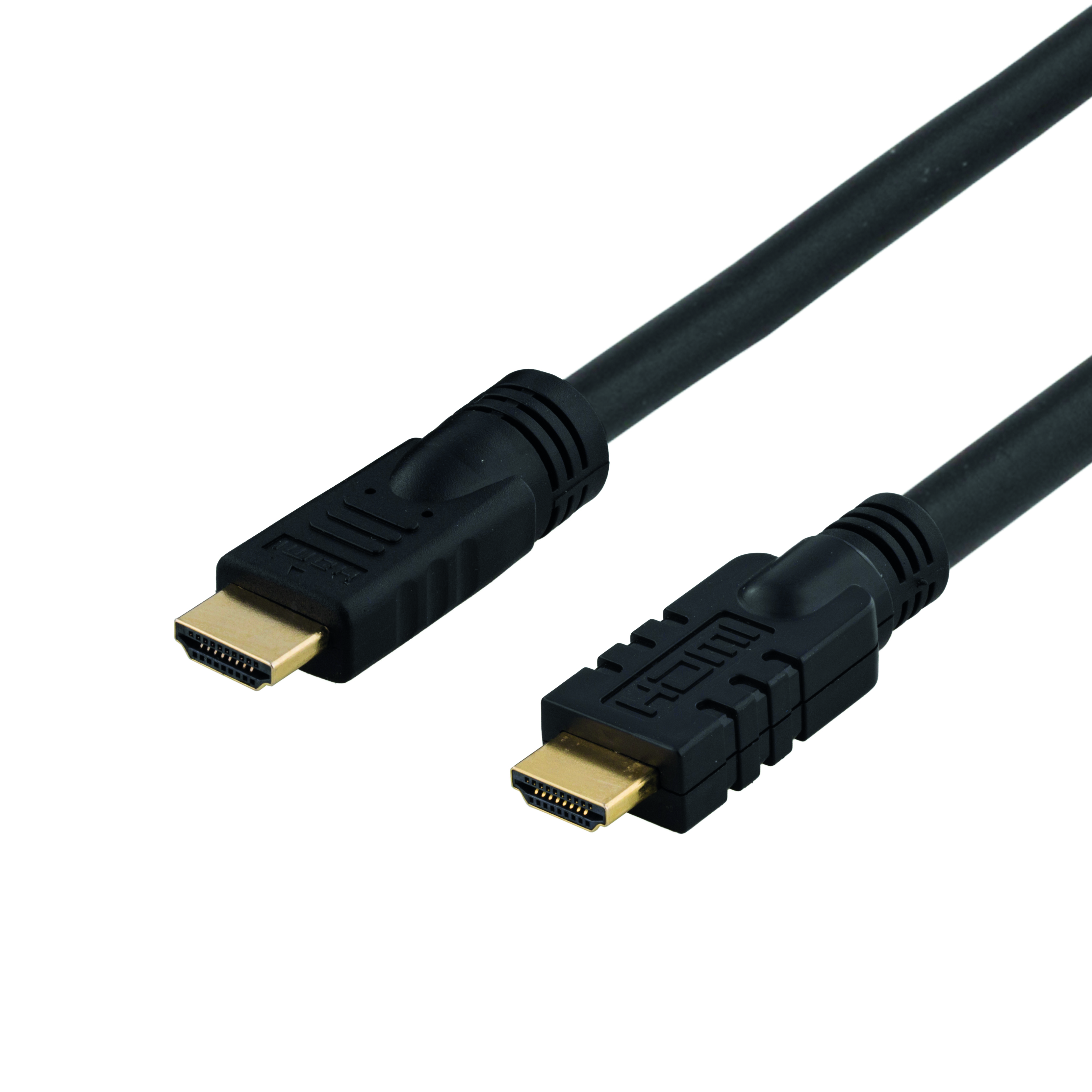 Twee zwarte HDMI-kabels met goudkleurige connectoren. Ze liggen naast elkaar en tonen de connectoren.