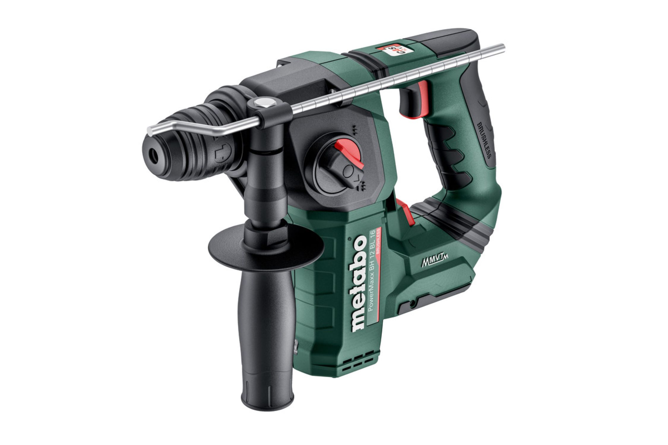 Ein grüner und schwarzer Bohrer mit Griff. Es ist ein Metabo PowerMax BH 12 BL.