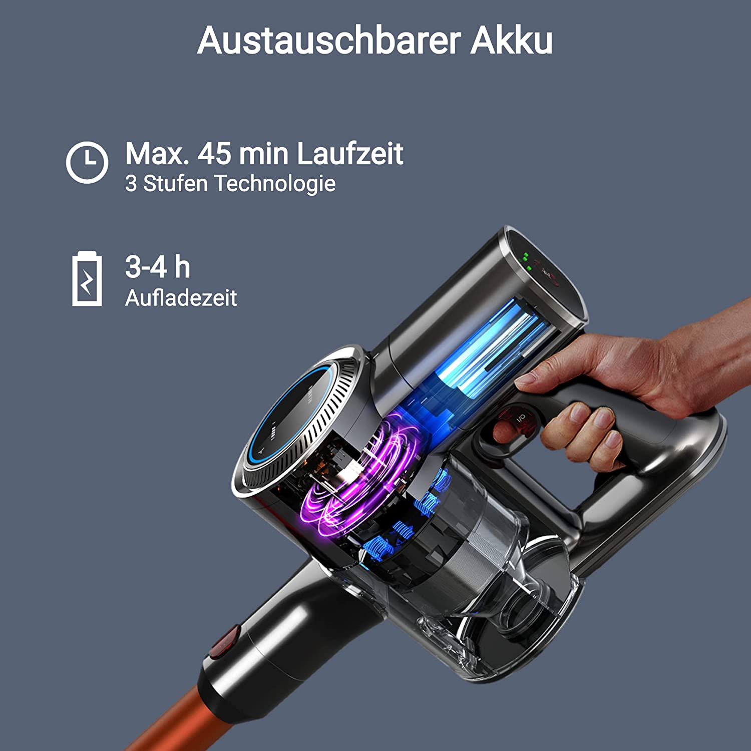 Akkustaubsauger KLAMER Akku-Staubsauger, (80min) 420 - Orange Akkus 420 2 Batteriebetrieb, Watt