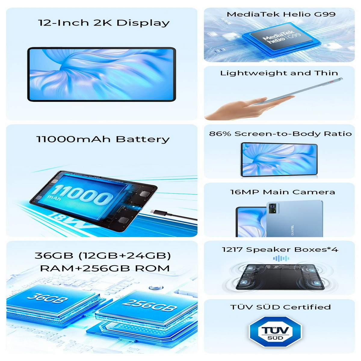 Zoll, Tablet, 256 OUKITEL OT5, 12 GB, blau