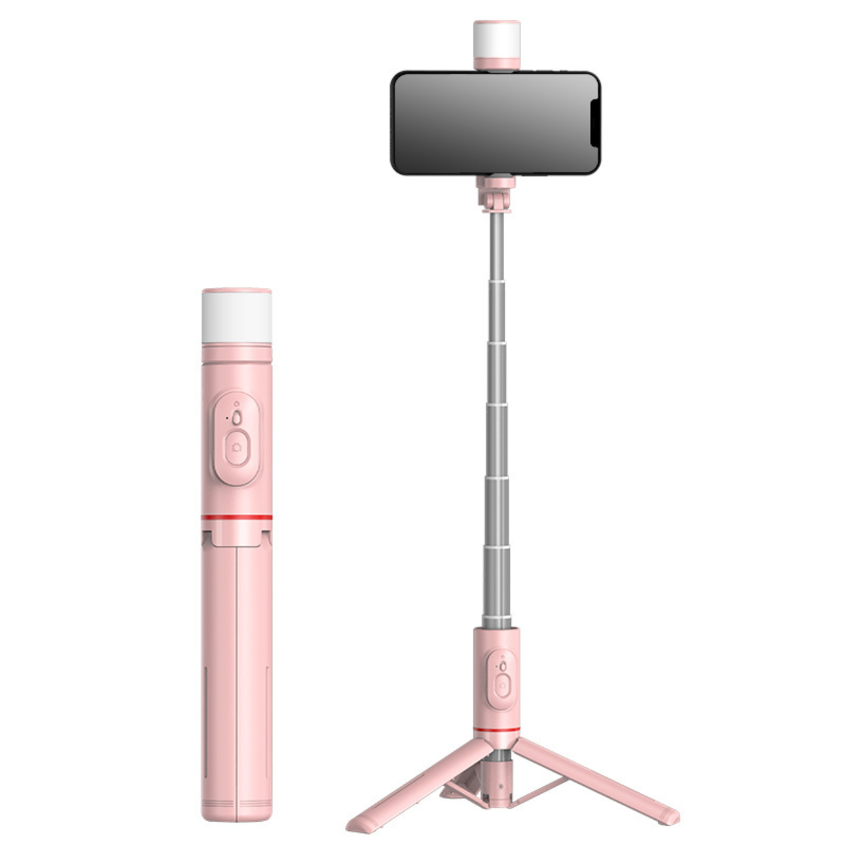 Mobiltelefone, ENBAOXIN Bluetooth-Selfie-Stick Drehlicht, Selfie-Stick, für Stabiles Stativ All-in-One-Aufbewahrung, Rosa