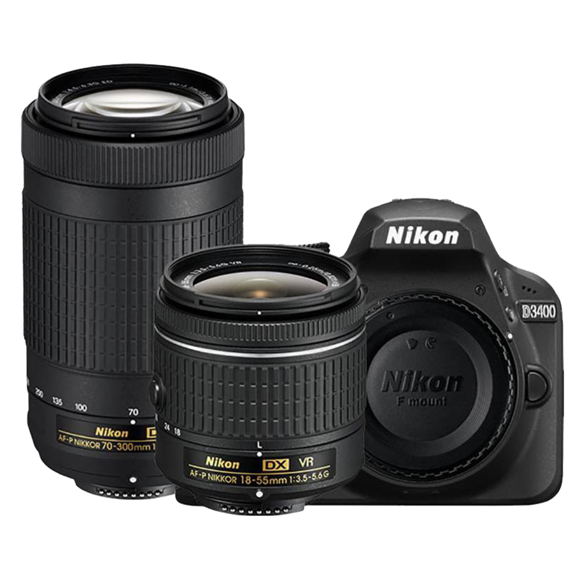 NIKON + + AF-P 18–55 VR 3.5–5.6 mm G VR WLAN, AF-P HD, Megapixel, Spiegelreflexkamera, 70-300mm 24,1 Schwarz D3400 f/4.5-6.3